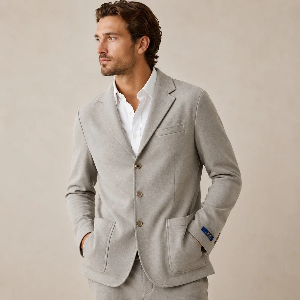 Polo Ralph Lauren Sport Coat Mens Large Grey Sbr Spc Knit 3-Button Blazer